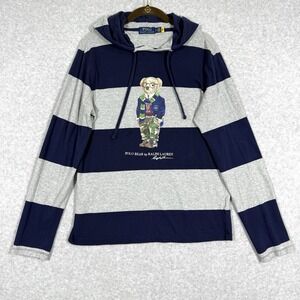 Polo Ralph Lauren‎ Shirt Mens Small Striped Hoodie Polo Bear Camo Fatigues Rugby